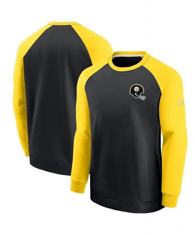 Men's Black, Gold Pittsburgh Steelers Historic Raglan Crew Performance Sweater $36.00 Sweaters