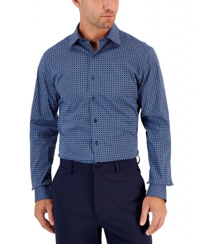 Men's Slim Fit 2-Way Stretch Stain Resistant Geometric Print Dress Shirt Blue $15.99 Dress Shirts
