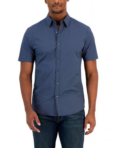 Men's Slim-Fit Stretch Arrow Geometric Print Short-Sleeve Button-Up Shirt Blue $30.66 Shirts