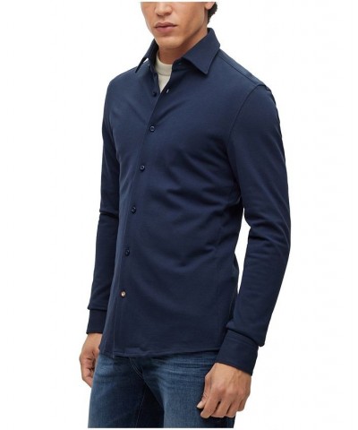 BOSS by Men's Slim-Fit Cotton Pique Jersey Shirt Blue $55.18 Dress Shirts