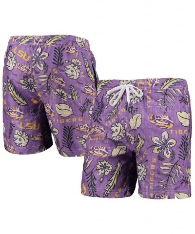 Men's Purple LSU Tigers Vintage-Like Floral Swim Trunks $35.00 Swimsuits