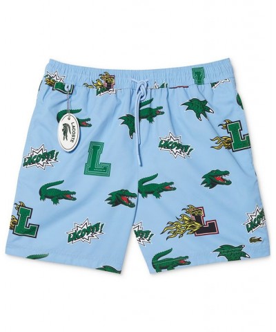 Men's Croc Print Swim Trunks & Branded Swim Bag Blue $39.25 Swimsuits