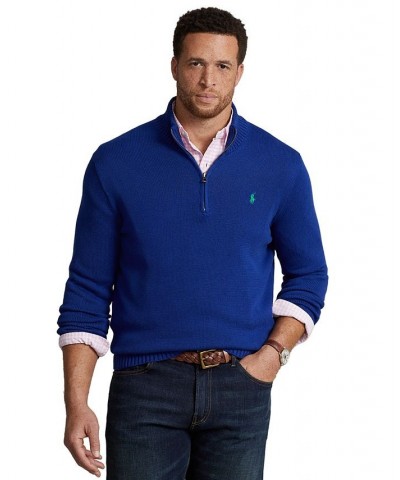 Men's Big & Tall Cotton Quarter-Zip Sweater Blue $43.47 Sweaters