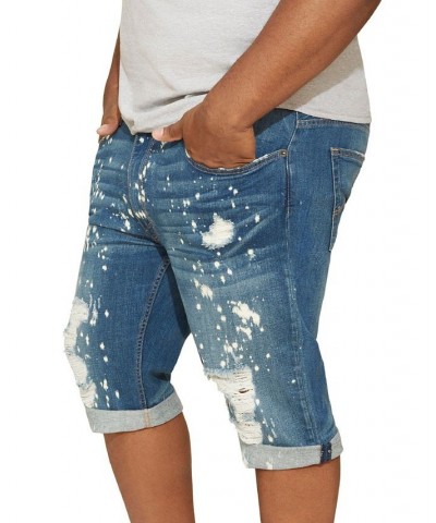 MVP Collections Men's Big and Tall Painted Blue Wash Denim Short Blue $44.16 Shorts