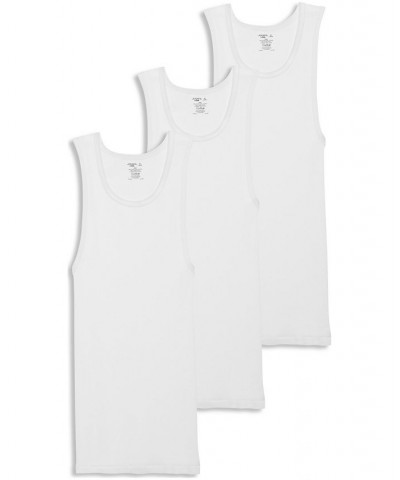 Men's Cotton A-shirt Tank Top, Pack of 3 White $16.94 Undershirt